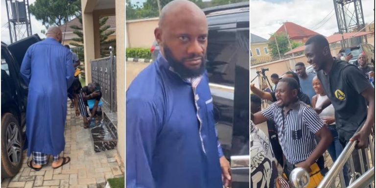 “He’s loved” – Sarah Martins reacts as crew members jubilate, bow, and hail Yul Edochie as he arrives movie set