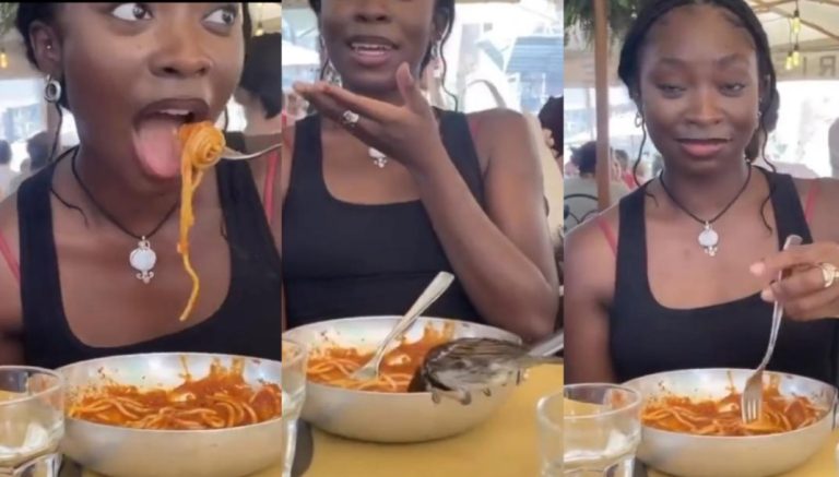 “If it’s Nigeria it will turn to binding and casting” – Reactions as video of a lady who continued eating after a bird perched on a her plate and ate out of her food goes viral (Video)