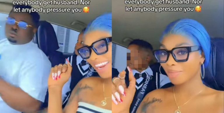 “From one-night stand to wife, everybody get husband” – Ex runs girl celebrates new status, as she flaunts her family (Video)