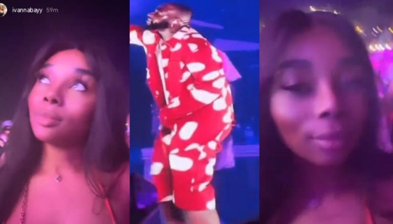 Davido’s alleged pregnant French side chick, Ivanna Bay shows him love and support as he performs at Afro Nation (Video)