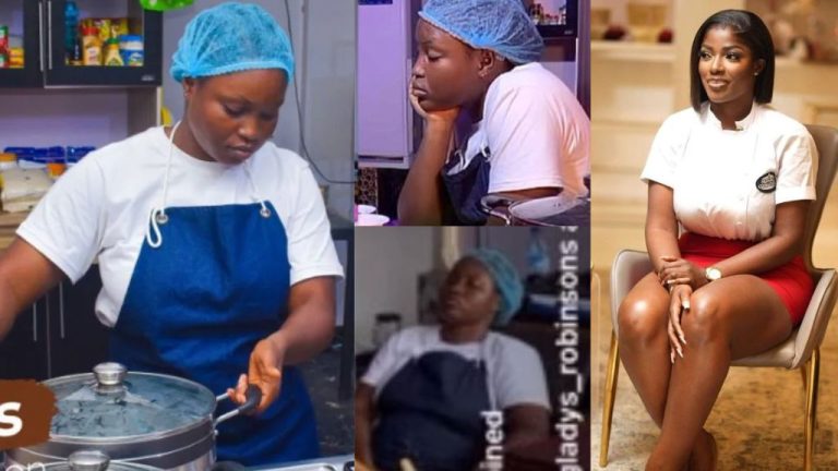 “Hilda is strong oh” – Reactions as Ondo chef spotted taking a nap in the kitchen during her 150 hours cookathon (Video)