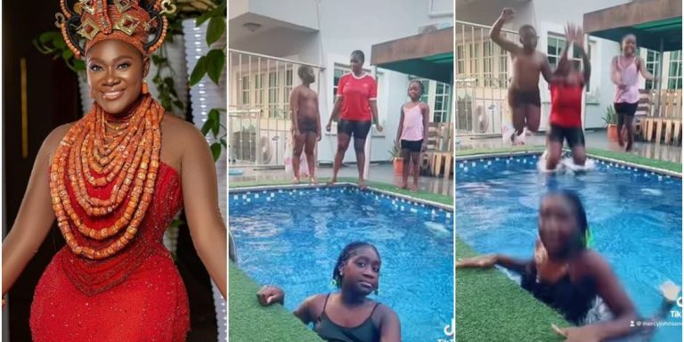 “I didn’t play when I was small” – Mercy Johnson says as she shares fun moment with kids (Video)