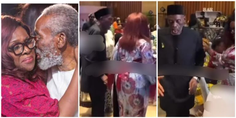 “Marry a good wife, treat her well and she would stick with you in trying times” – Reactions trail video of Joke Silva patiently leading Olu Jacobs at his birthday party (Video)