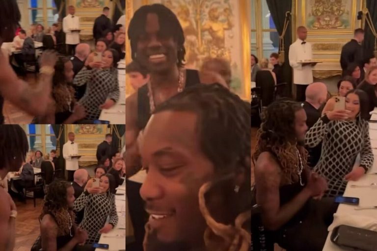 American rapper, Cardi B and husband, Offset star struck as they meet Rema in Paris (Video)