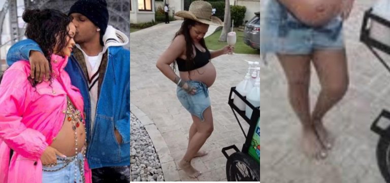 “Billionaire going barefoot, she’s so adorable” – Mixed reactions as heavily pregnant Rihanna goes barefoot (Video)