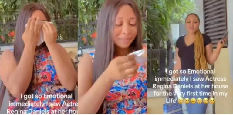 “I almost had heart attack” – Lady writes as she shades uncontrollable tears after seeing Regina Daniels for first time (Video)