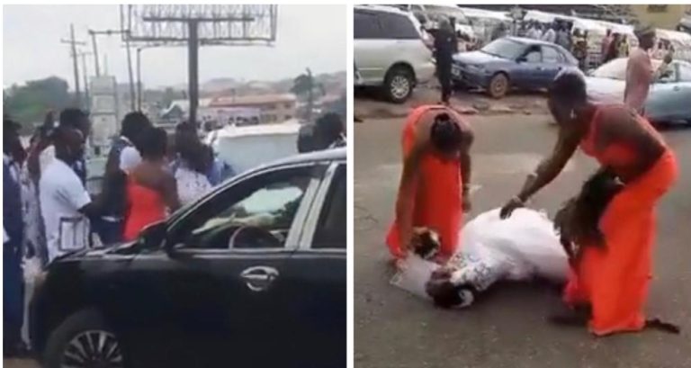 Drama as man disrupts wedding of his girlfriend to another man in Ibadan, after she promised him marriage (video)