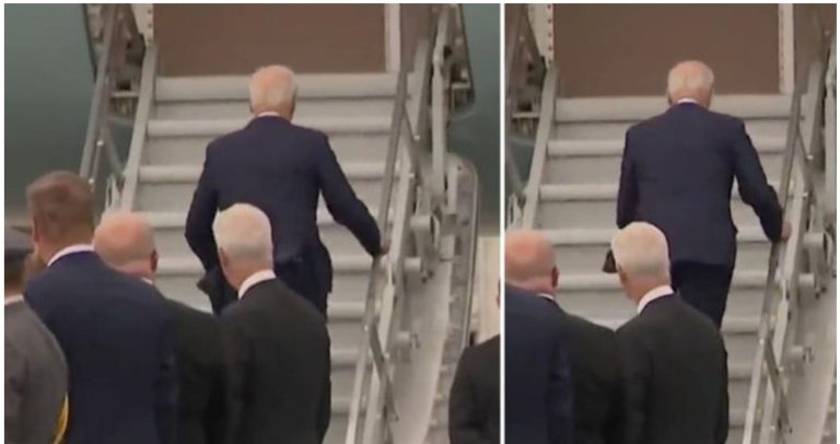 Joe Biden nearly trips and falls while boarding Air Force One (video)