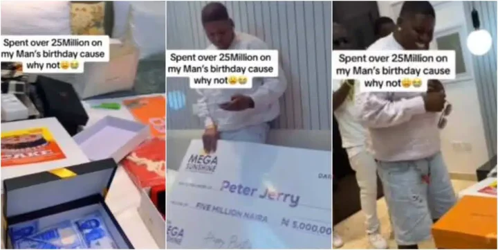 Ladies react as Nigerian girl gifts boyfriend N5 million, spends extra N25 million on him for his birthday