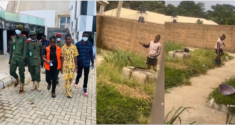 Reactions as Chef Dammy returns to normal life without bodyguards, seen fetching water from the well (Video)