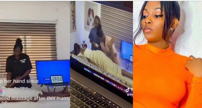 Nigerian lady collapses while attempting to break Guinness World Record for longest massage (Video)