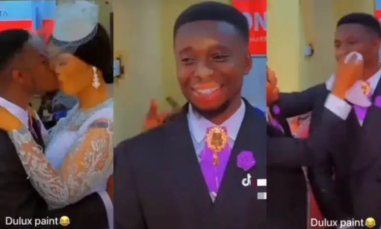 Groom trends as bride’s make-up smears on his face during kiss on wedding day (Video)