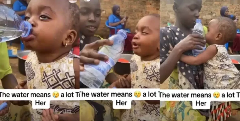 “The hug got me, may God help us to make others happy” – Little girl melts heart as she gives hug to boy who gave her water to drink (Video)