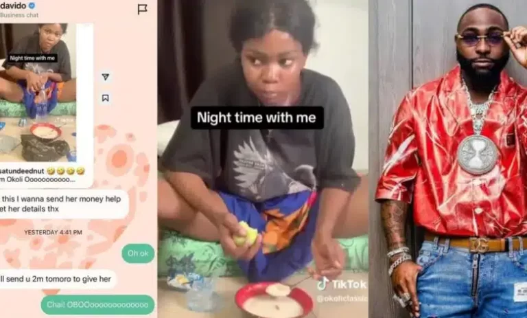Davido blesses Nigerian lady with N2million for making him smile, as she drinks garri with apple and biscuits in viral video