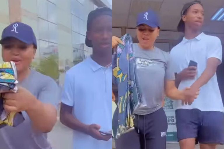 Regina Daniels dances for joy as her stepson buys her a fabric worth N15k (Video)