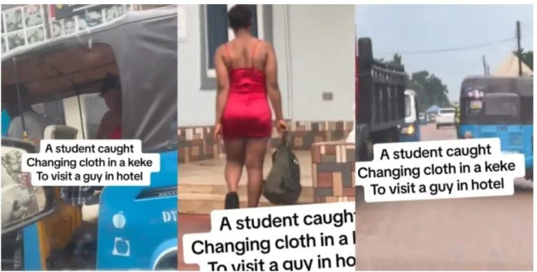 Secondary school student caught changing her clothes in keke napep to visit man in hotel (Video)