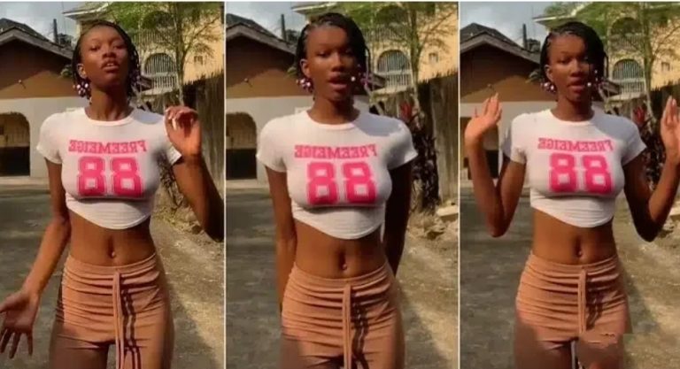 “I don’t have a baby bump” – Lady who’s 5 months pregnant shows off very flat tummy (Video)
