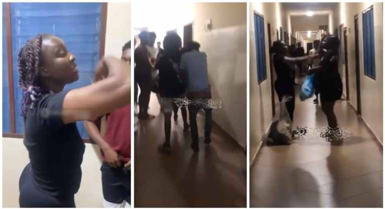 “He’ll choose me” – Two students fight over one boyfriend after bumping into each other in his room (Video)