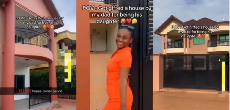 “Is it daddy or sugar daddy?” – Netizens kick as lady shows off mansion her ‘daddy’ gifted her (Video)