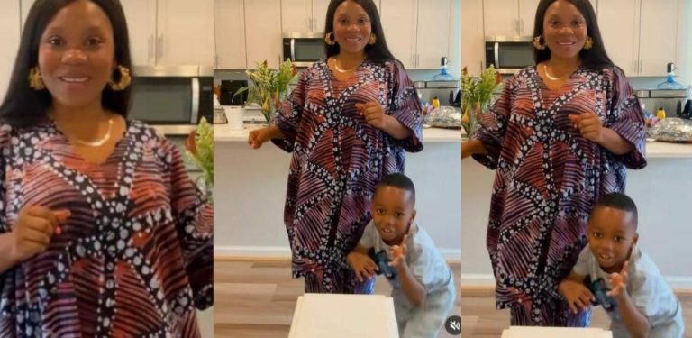 “May God keep all our children and grant us long life and good health” – Wumi Toriola prays as she spends time with her son