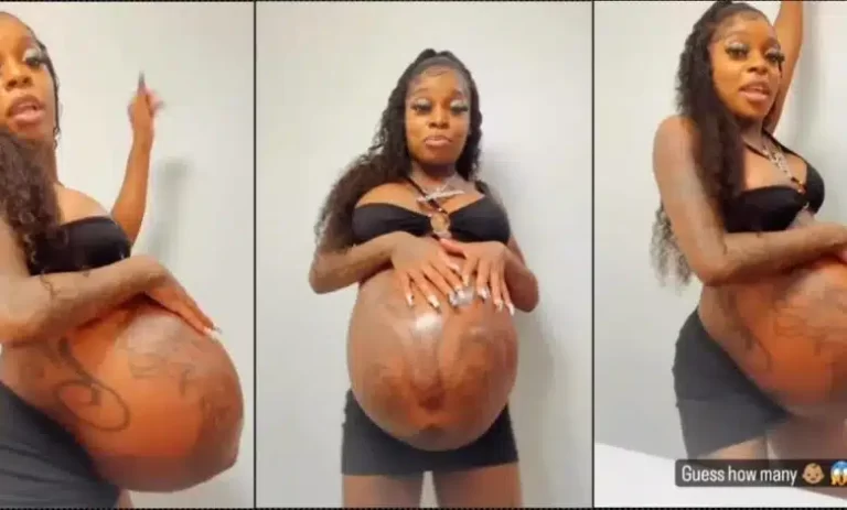 “Guess how many?” — Heavily pregnant woman quizzes as she joyfully awaits delivery date (Video)