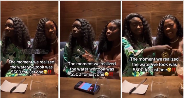 “Always ask for price first” – Drama at restaurant as 3 ladies unknowingly drink bottle of water that costs N5,500 (Watch video)