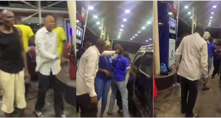 Motorist cries out in pains after fuel attendant mistakenly filled his tank (Video)