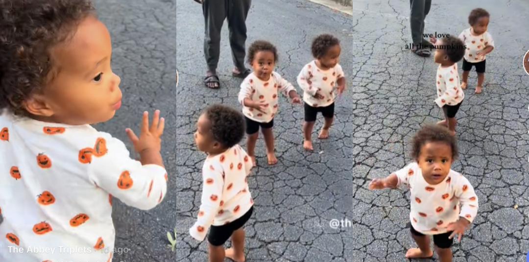 Lovely video of triplets spotted on street, taking evening walk with