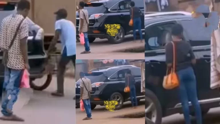 “In this life have money” – Reactions as boy is seen waiting for his girlfriend as she exchanges number with a rich man (Video)