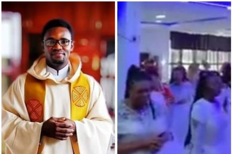 “It’s disgusting” – Fr. Kelvin Ugwu reacts to trending video of single women dressed in wedding gowns while praying for husbands