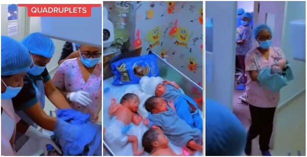 ”I prayed for twins, God gifted me with 4 babies instead” – Couple welcomes quadruplets after 7 years of waiting (Video)