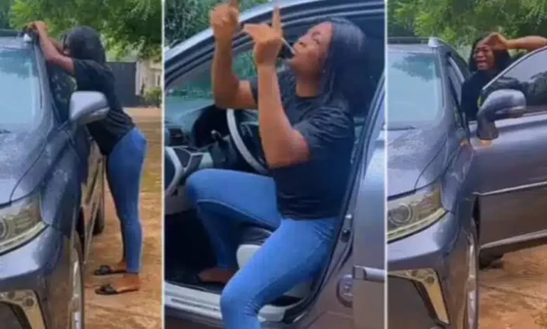 Lady sheds tears of joy as she achieves dream of buying a brand new car after years of hard work (Video)