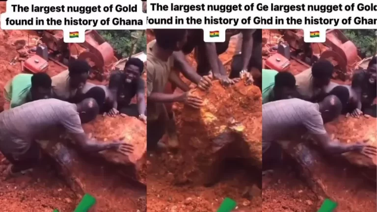 “God bless Africa” – Video trends as men found the largest nugget of Gold in Ghana (Watch)
