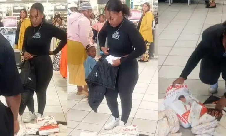 Pretty shoplifter caught and embarrassed after stealing several packs of baby diapers (Video)