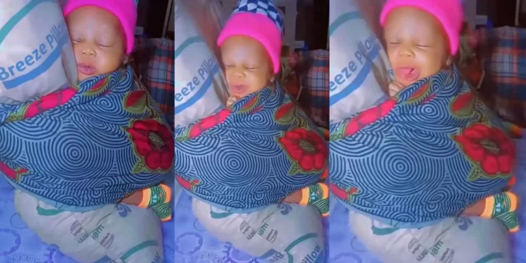 “They think they are wiser than their mothers” – Mother straps her baby to pillow so she can work, video goes viral