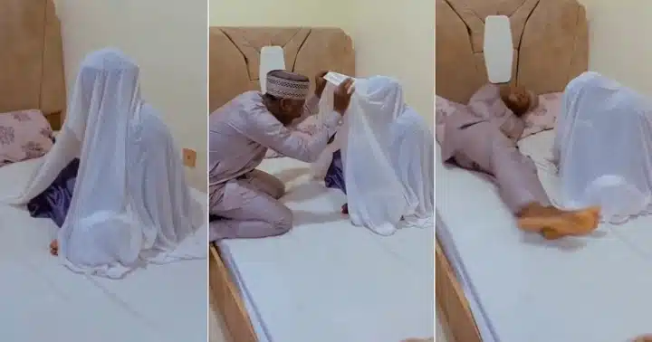 “When they arrange marriage for you and she turns out to be your crush” – Man beholds wife’s face for the first time after wedding, his reaction trends