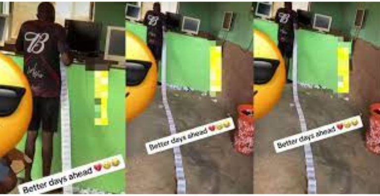 “He wants to become a millionaire by all means” – Reactions as man is spotted with very long ticket at betting centre (Video)