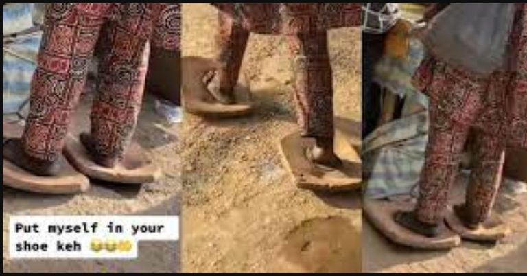 “Put myself in your shoes?” – Nigerian man causes stir as he storms market with oversized slippers