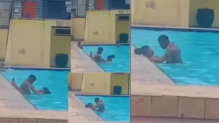 “This is disgusting” – Video trends as a boy and girl spotted making out inside a public swimming pool (Watch)