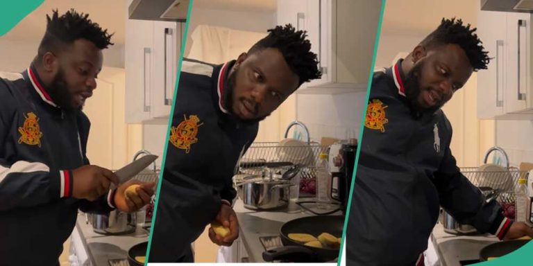 If you just put plantain in Nigerian oil it will shout chaaaaain, this one didn’t – Sabinus says while frying plantain in the UK, see reaction (Video)