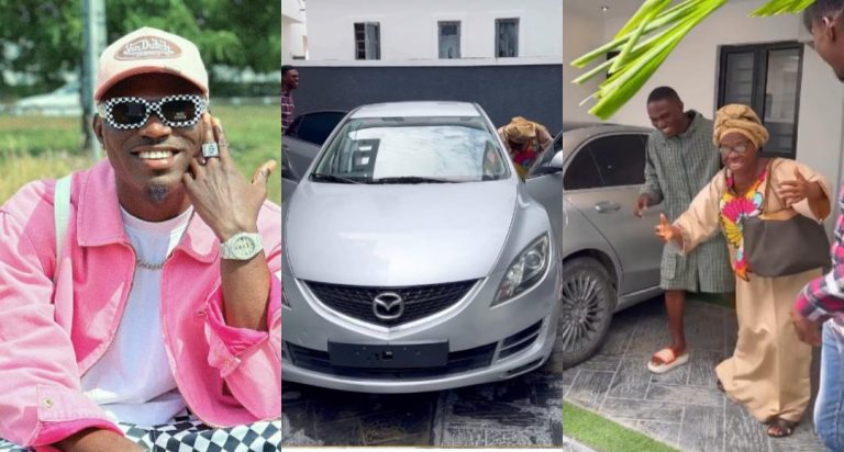 “It’s 2 hours already, she’s still praying” – Spyro says as he gifts his mother a car days after buying a house (Video)