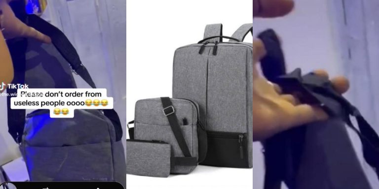 “I cry for my money” – Nigerian man causes stir as he shows off the bag he ordered vs what he received from a merchant website