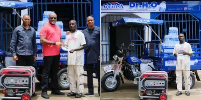 Aquafina empowers viral hawker, Dr. H20, rewards him with full business setup worth millions of naira