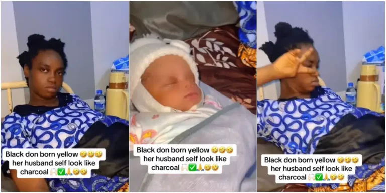 “The father is even way darker” – Dark-skinned parents cause buzz as they give birth to a very fair baby