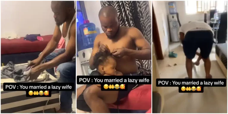 “My wife is lazy” – Man causes buzz online as he showcases series of work his wife makes him do at home