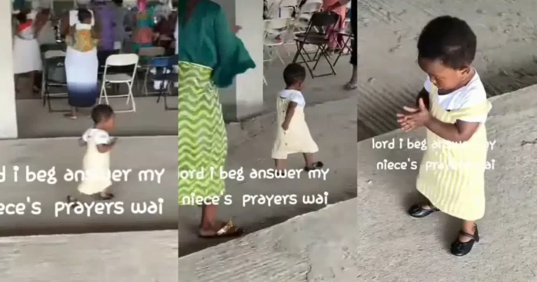“Wetin she dey ask God?” – Video of little girl firing serious prayers in church stirs reactions (Video)