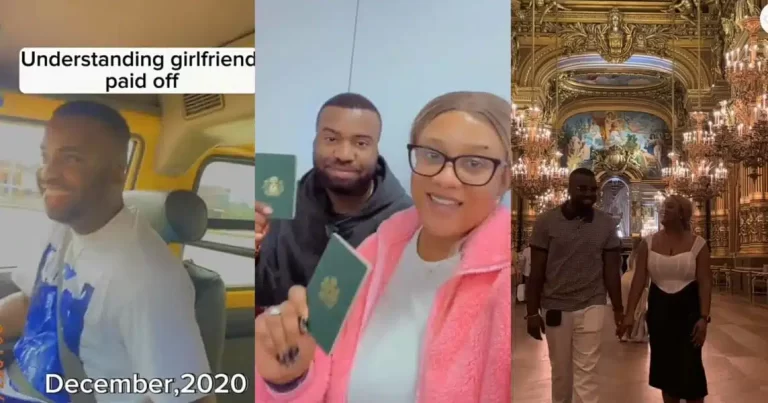 “Girl wey calm down go enjoy” – Lady celebrates her man who drove bus for a living as they relocate abroad