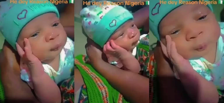 “Baby don buy wrong country ticket” – 1 week, 3 day old baby causes stir online with his thoughtful appearance