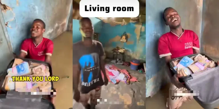 “This made me cry” – Man paying ₦1,500 rent for inhabitable apartment gets ₦1 million gift, video stirs emotions