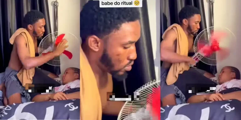 “Understanding boyfriend” – Man raises the bar for Nigerian men as he fans sleeping girlfriend, wows many
